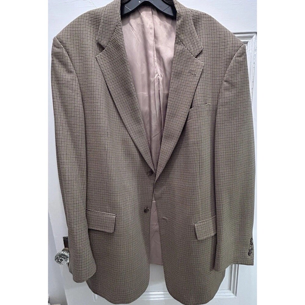 Hart Schaffne Marx Nordstrom Sport  Coat Blazer Houndstooth 46L Wool USA Made
